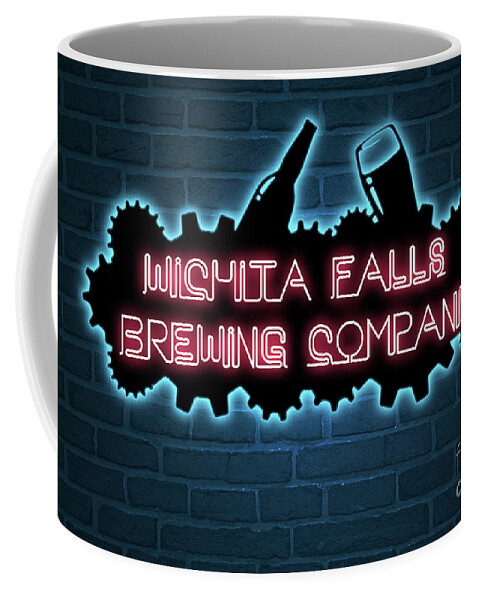 Wichita Falls Brewing Company Coffee Mug featuring the mixed media WFBC blue neon by SORROW Gallery