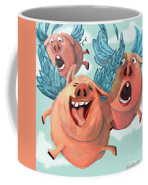 Pig Coffee Mug featuring the digital art When Pigs Fly by Robin Wiesneth