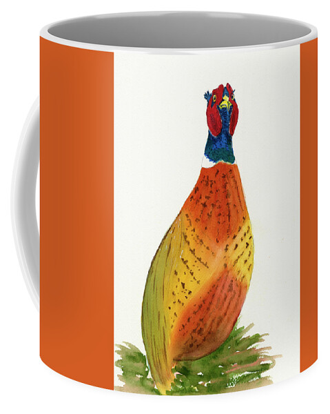 Bird Coffee Mug featuring the painting Ring-Neck Pheasant Watercolor Art Print by Deborah League