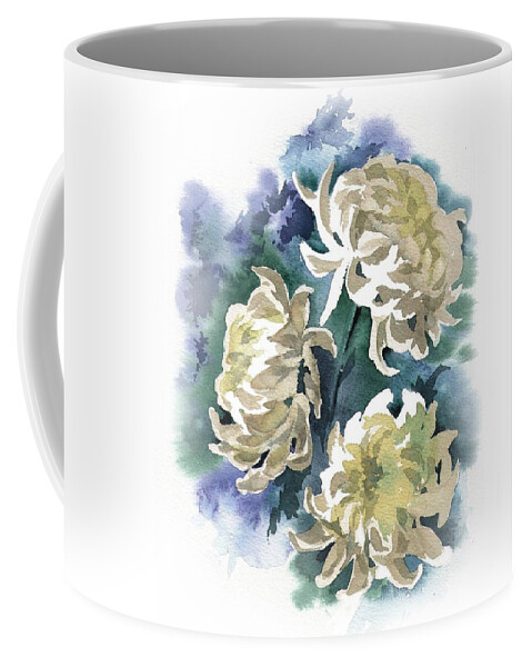 Russian Artists New Wave Coffee Mug featuring the painting White Chrysanthemum Flowers by Ina Petrashkevich