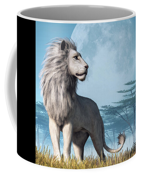 White Lion Coffee Mug featuring the digital art White Lion and Full Moon by Daniel Eskridge