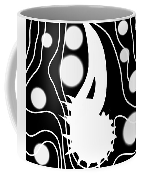 Modern Abstract Coffee Mug featuring the digital art White on Black Lost Tail by Joan Stratton