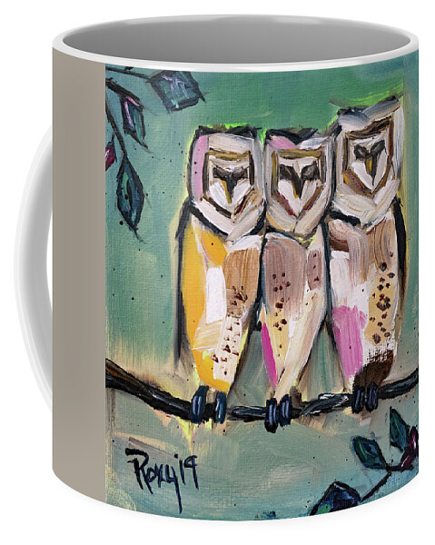Owls Coffee Mug featuring the painting White Owls by Roxy Rich