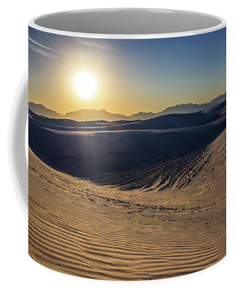 White Sands National Monument Nm Desert Park Dunes Sand Hiking Sunset Ripples Stark Blinding New Mexico Coffee Mug featuring the photograph White Sands National Monument Sunset by Peter Herman
