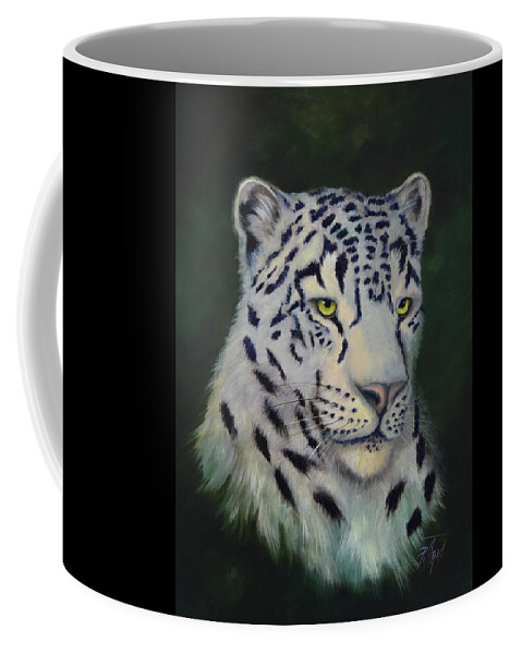 White Snow Leopard Coffee Mug featuring the painting Snow Leopard by Lynne Pittard