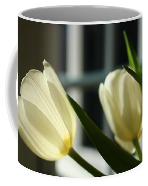 Tulip Coffee Mug featuring the photograph White Tulips By the Window by Loretta S