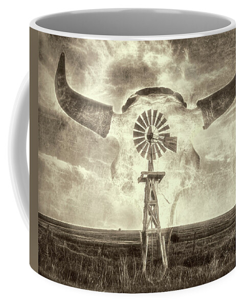 Kansas Coffee Mug featuring the photograph Windmill and Bison 002 by Rob Graham
