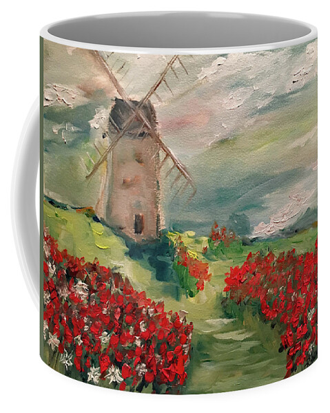 Windmill Coffee Mug featuring the painting Windmill in a Poppy Field by Roxy Rich