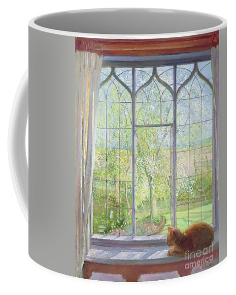Cat Coffee Mug featuring the painting Window In Spring by Timothy Easton