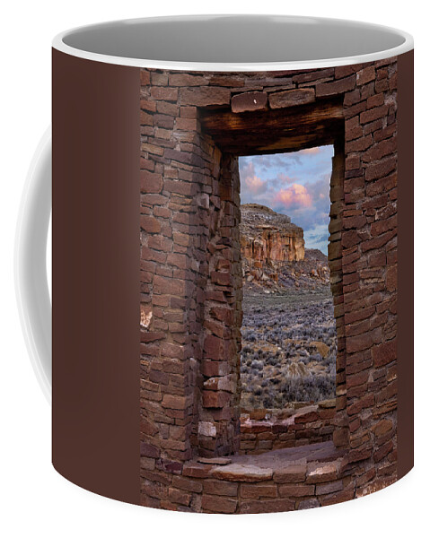 00559644 Coffee Mug featuring the photograph Window On South Mesa, Pueblo Del Arroyo, Chaco Culture National Historical Park, New Mexico by Tim Fitzharris