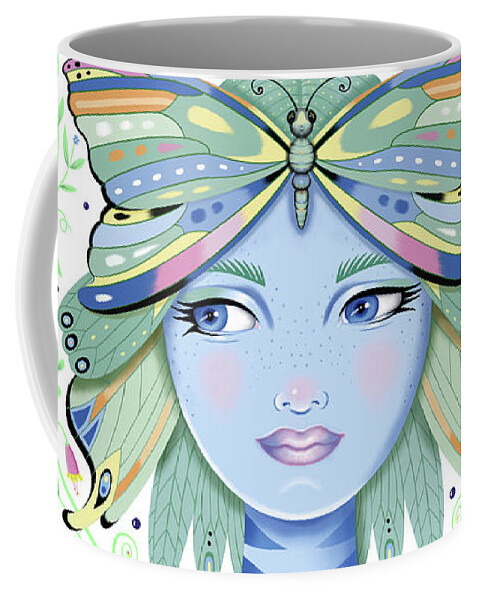 Fantasy Coffee Mug featuring the digital art Insect Girl, Winga - Oblong White by Valerie White