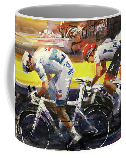 Letour Coffee Mug featuring the painting Winning Sprint Stage 21 by Shirley Peters
