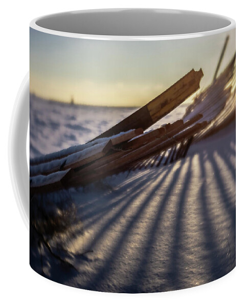 Winter Coffee Mug featuring the photograph Winter dunes fence at sunrise by Sven Brogren