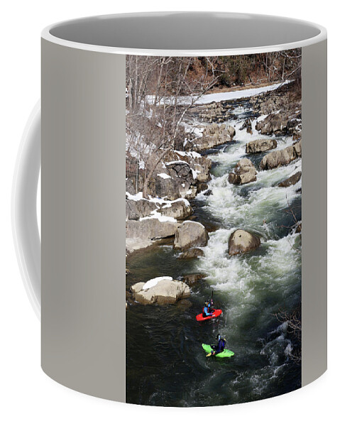 Winter Kayaking Coffee Mug featuring the photograph Winter Kayaking by Karol Livote