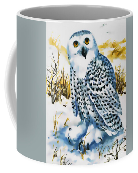 Owl Coffee Mug featuring the digital art Winter Snowy Owl by D Hackett