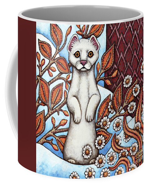 Animal Portrait Coffee Mug featuring the painting Winter Weasel by Amy E Fraser