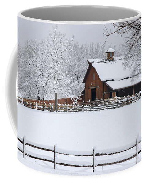 Kansas Coffee Mug featuring the photograph Wintry Barn by Mary Anne Delgado
