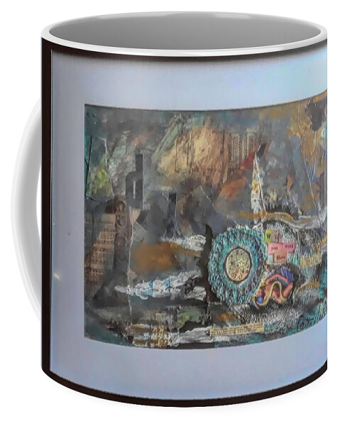 Collage Art Coffee Mug featuring the mixed media Wish You Were Here by Cathy Anderson
