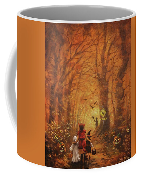 Halloween Coffee Mug featuring the painting Witch Crossing Ahead by Tom Shropshire