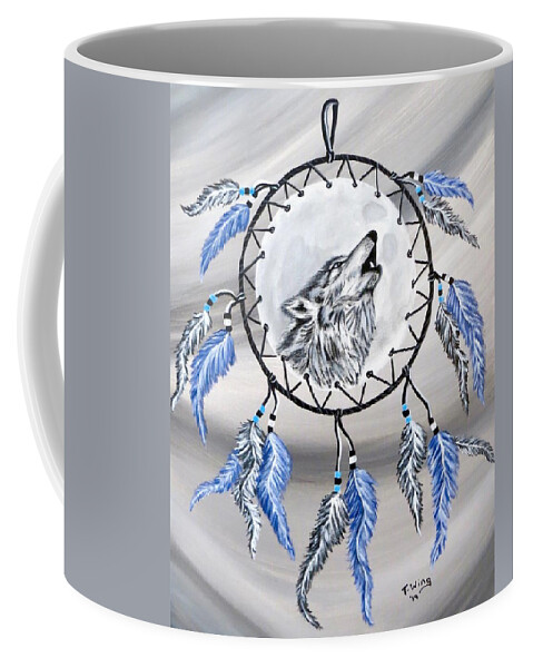 Wolf Coffee Mug featuring the painting Wolf in Moon by Teresa Wing