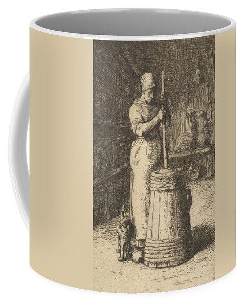 19th Century Art Coffee Mug featuring the relief Woman Churning Butter by Jean-Francois Millet
