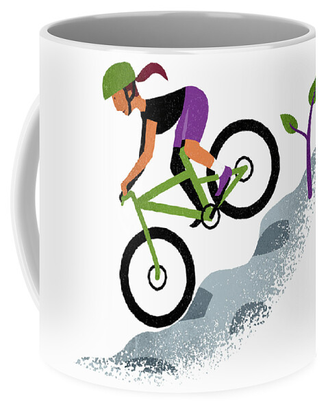 20-25 Coffee Mug featuring the photograph Woman Mountain Biking Down Steep Slope by Ikon Images