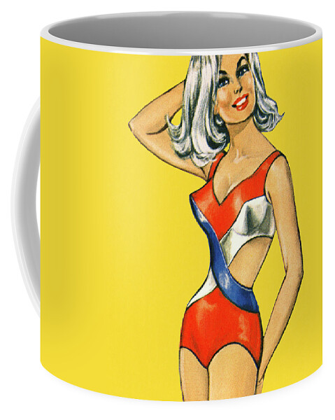 Adult Coffee Mug featuring the drawing Woman Posing in a Bathing Suit by CSA Images
