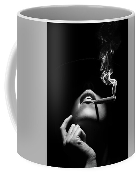 #faatoppicks Coffee Mug featuring the photograph Woman smoking a cigar by Johan Swanepoel