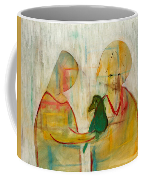 White Coffee Mug featuring the painting Women holding a bird by Edgeworth Johnstone