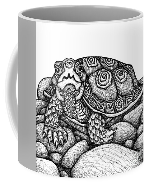 Turtle Coffee Mug featuring the drawing Wood Turtle by Amy E Fraser