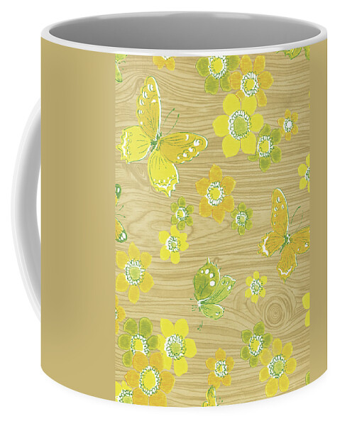 Animal Coffee Mug featuring the drawing Woodgrain with butterflies by CSA Images