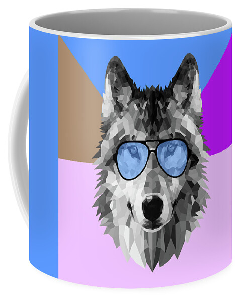 Wolf Coffee Mug featuring the digital art Woolf in Blue Glasses by Naxart Studio