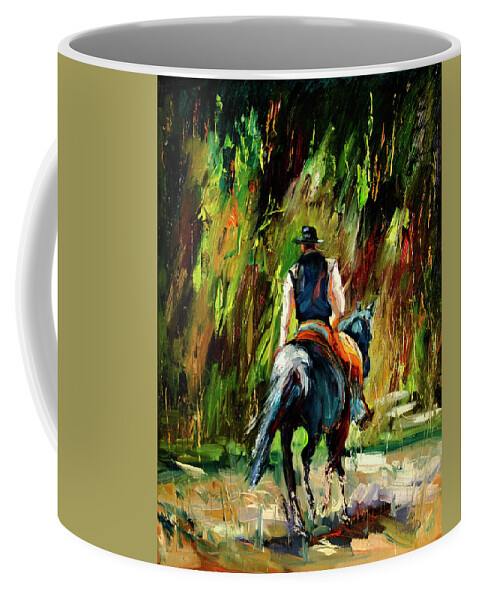 Diane Whitehead Coffee Mug featuring the painting Work is Done Cowboy by Diane Whitehead