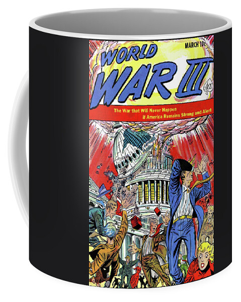 Atomic Coffee Mug featuring the painting World War III by Lou Cameron