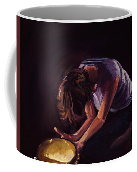 Pray Coffee Mug featuring the painting Worthy is the Lamb by Linda DeVaughn