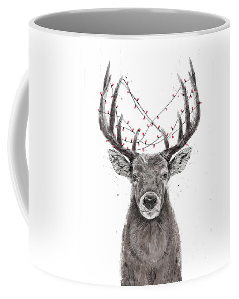Deer Coffee Mug featuring the drawing Xmas deer by Balazs Solti
