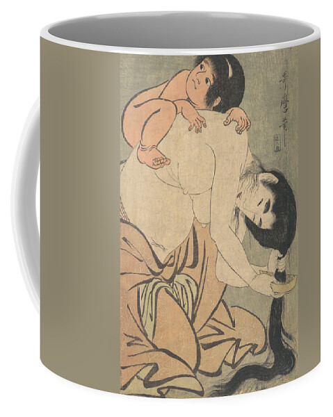 19th Century Art Coffee Mug featuring the relief Yamauba Combing Her Hair and Kintoki by Kitagawa Utamaro