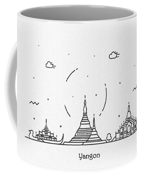 Yangon Coffee Mug featuring the drawing Yangon Cityscape Travel Poster by Inspirowl Design