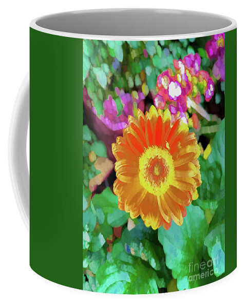 Abstract Coffee Mug featuring the photograph Yellow flower with green leaf abstract by Phillip Rubino
