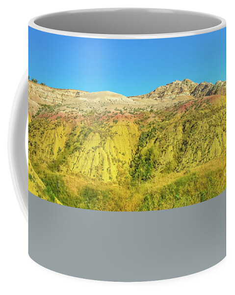 Badlands National Park Coffee Mug featuring the photograph Yellow Mounds overlook by Benny Marty