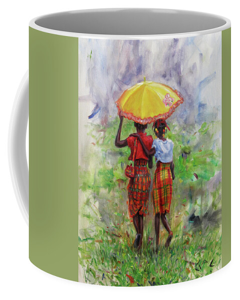 Children Coffee Mug featuring the painting Yellow Parasol by Jonathan Gladding