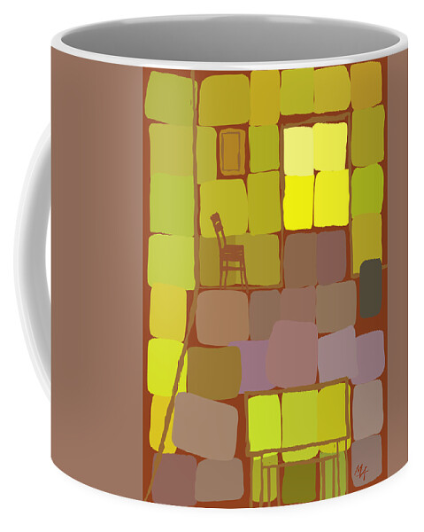 Abstract Coffee Mug featuring the digital art Yellow Room by Attila Meszlenyi