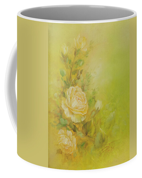 Flowers Coffee Mug featuring the painting Yellow Roses Vignette by Lynne Pittard