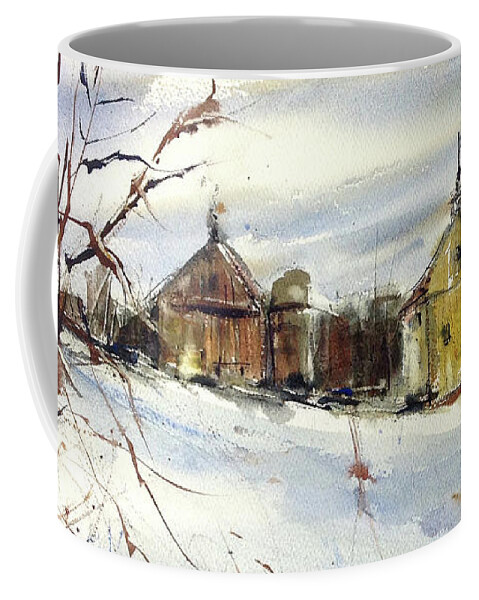 Winter Coffee Mug featuring the painting Yellow School House by Judith Levins