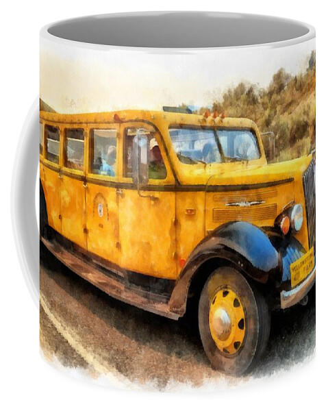 Yellowstone Coffee Mug featuring the digital art Yellowstone National Park Vintage Coach by Edward Fielding