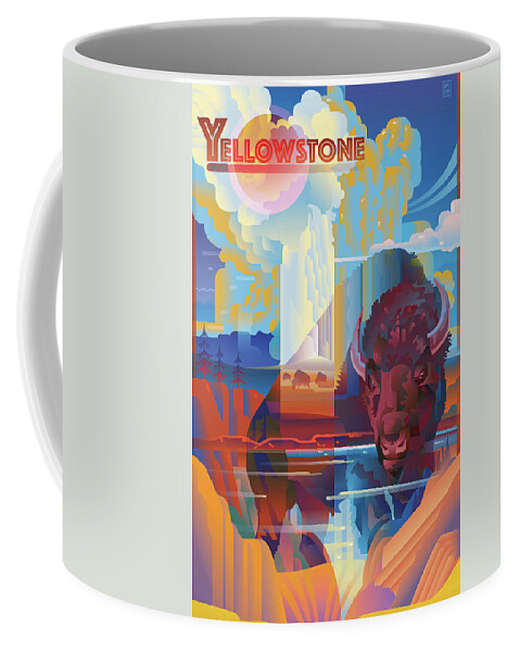 Yellowstone Old Faithful Coffee Mug featuring the digital art Yellowstone Old Faithful by Garth Glazier
