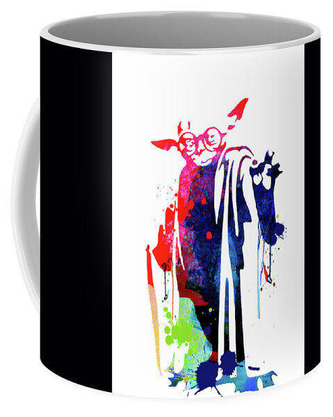 Yoda Coffee Mug featuring the mixed media Yoda Wearing Classes Watercolor by Naxart Studio