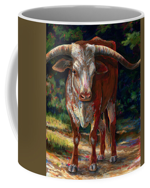 Bovine Coffee Mug featuring the painting You Found Him, Now What? by Cynthia Westbrook