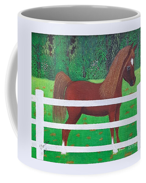 Arabian Horse Pasture Canvas Oil Acrylic Coffee Mug featuring the painting Young Arabian Horse by Elizabeth Mauldin