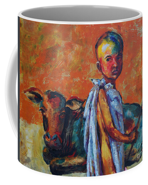  Coffee Mug featuring the painting Young Masai Shepherd by Jyotika Shroff